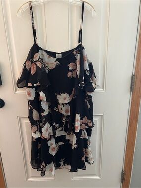a new day Black Floral Ruffle Dress with Blush Accents